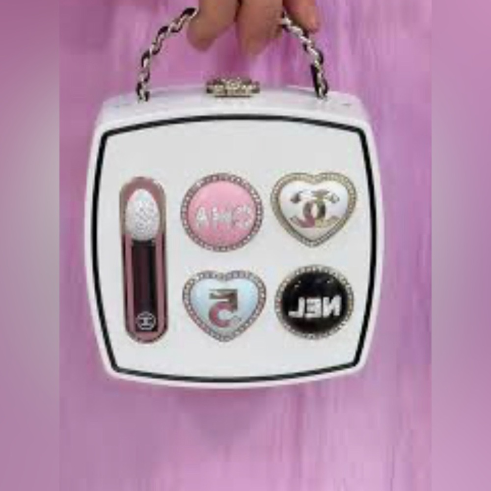 White Crossbody Hard Shell Bag with Pink, Black and Gold Accents; NWOT - Picture 6 of 9